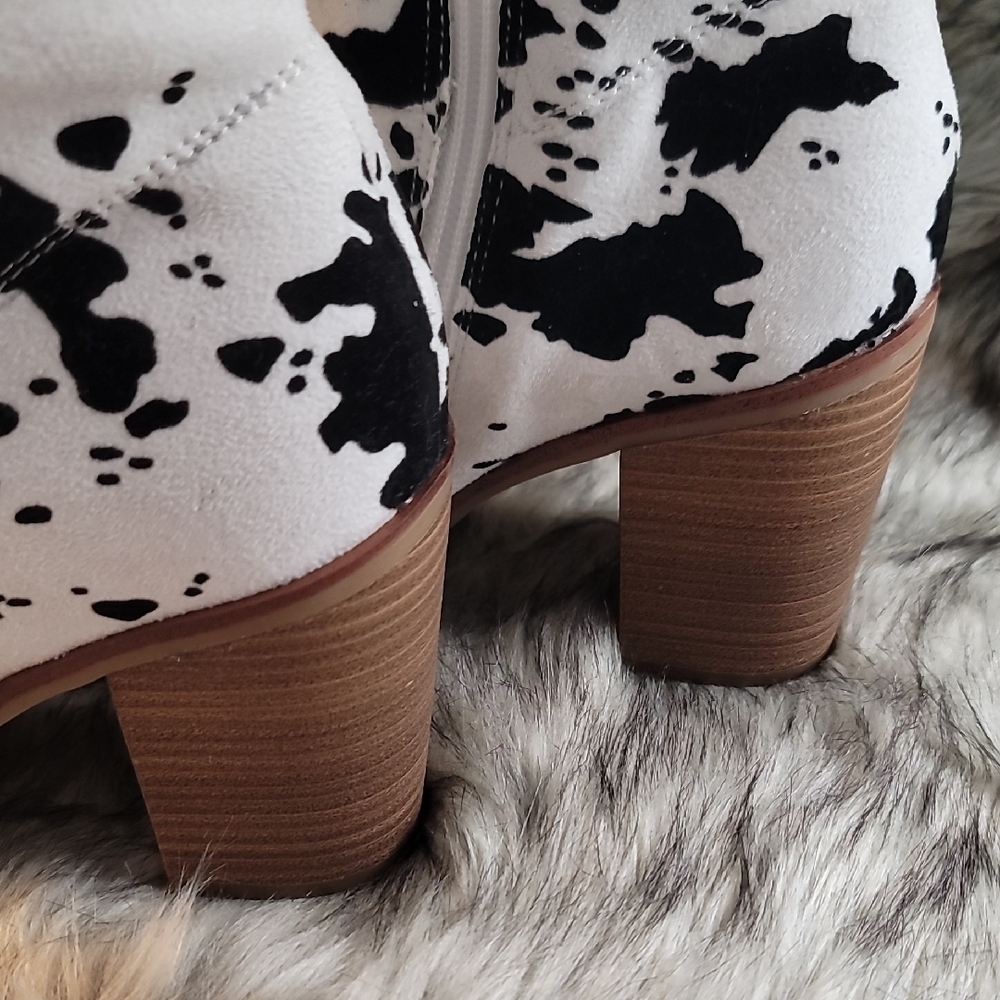 Altar'd State Black and White  Cow Patterned Heeled Boots - Picture 13 of 16
